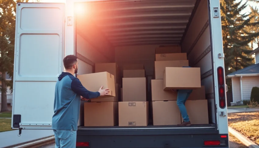 Calgary-based Apex Residential and Commercial Movers carefully loading belongings into a moving truck, showcasing reliability and professionalism for stress-free relocations.