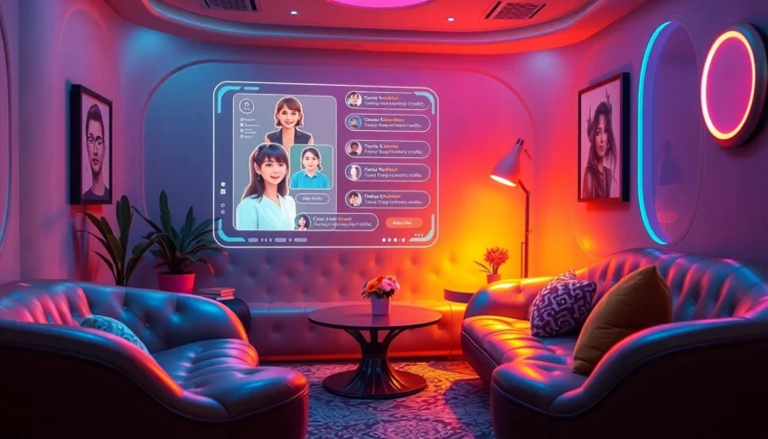 A cozy and futuristic chatroom for AI interactions.