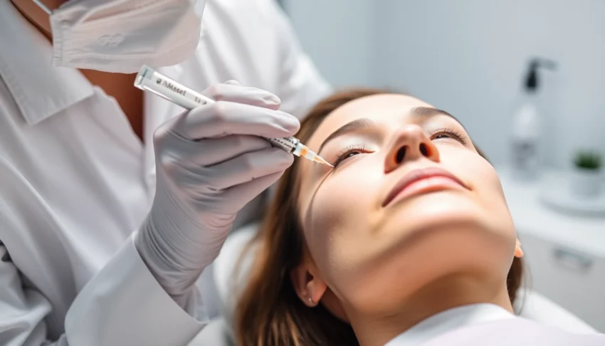 Professional performing a Botox Behandlung on a patient in a modern clinic setting.