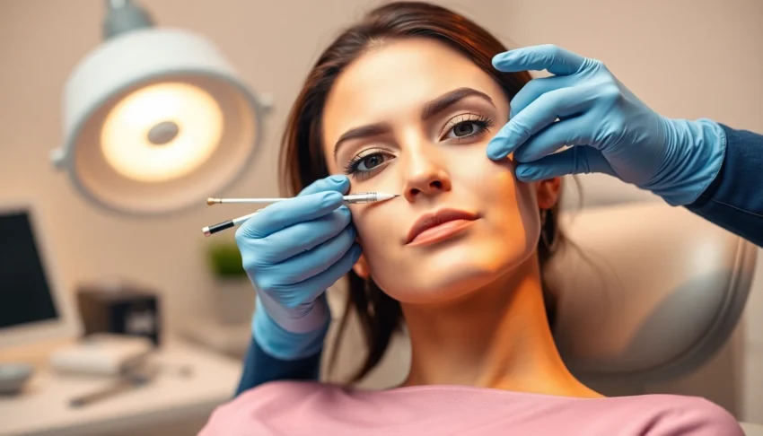 Practitioner performing a Botox Behandlung to enhance facial aesthetics in a serene clinic environment.
