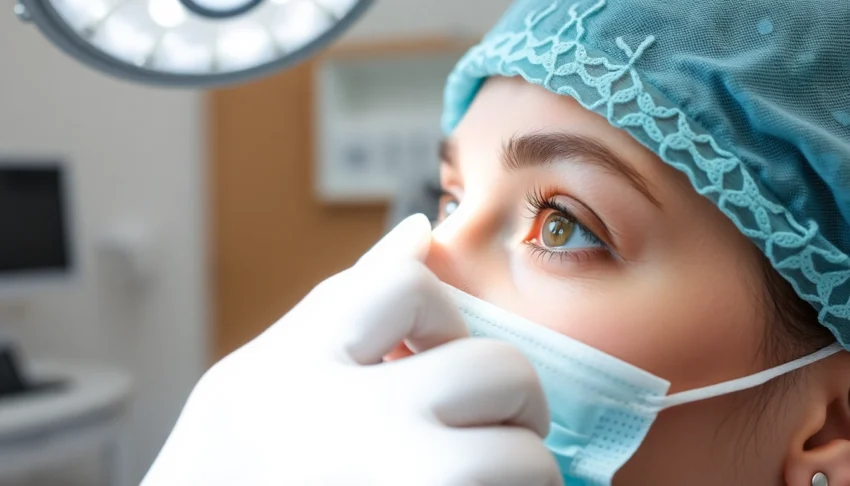 Oberlidstraffung Zürich: Expert performing eyelid lift in a professional clinic for a rejuvenated look
