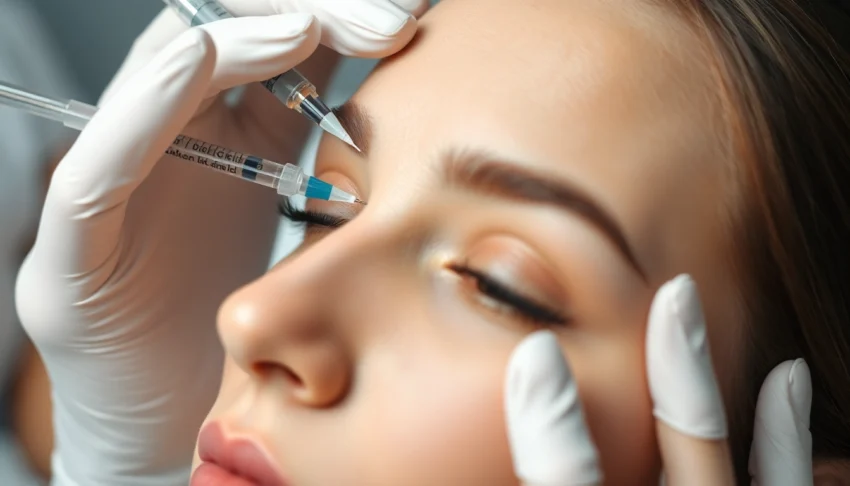 Botox Behandlung: Cosmetic injection for wrinkle reduction by an expert in a modern clinic setting, emphasizing precision and safety.