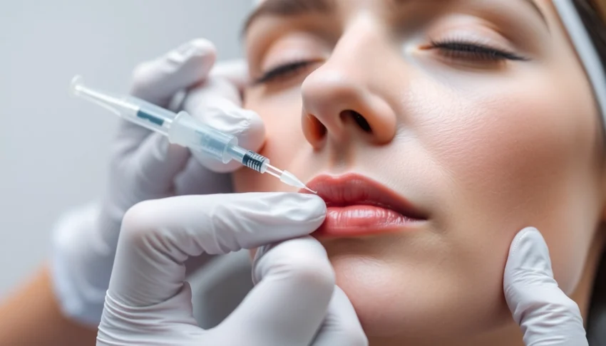 Fettwegspritze Zürich: Medical professional administering a precise injection for fat reduction on a patient's face, emphasizing cosmetic treatment expertise.
