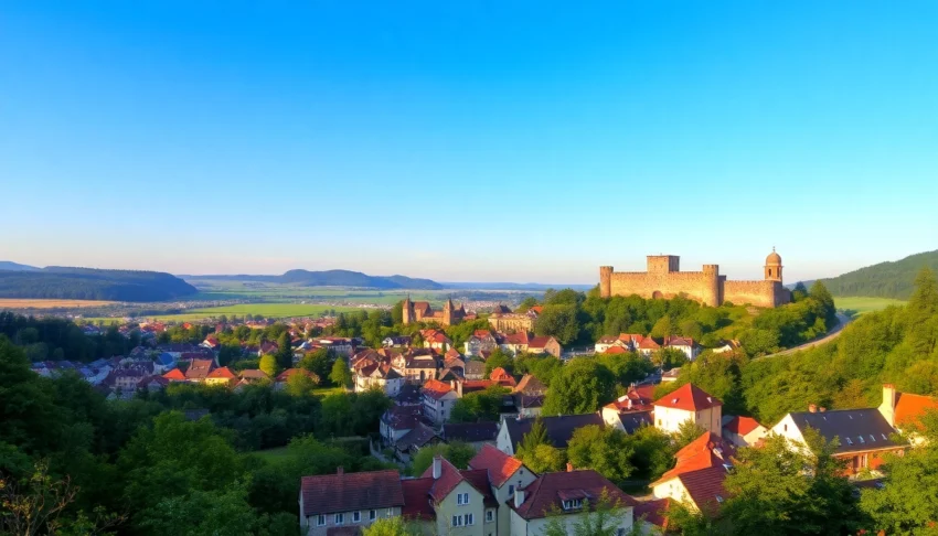 Saalfeld's picturesque townscape with the Saale River and surrounding natural beauty, showcasing historic architecture and lush landscapes for visitors.