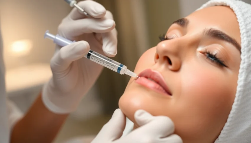 Faltenbehandlung mit Botox: Sanfte Injektion bei entspannter Patientin in Zürich, professionell durchgeführt