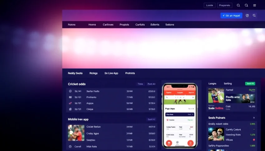 Reddy Anna Book's online betting platform with cricket match visuals and mobile app interface, emphasizing secure and quick betting experience for users.