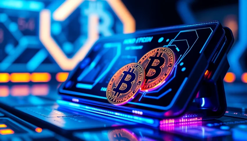 Bitcoin investment concept with a virtual wallet, highlighting secure and modern cryptocurrency trading.