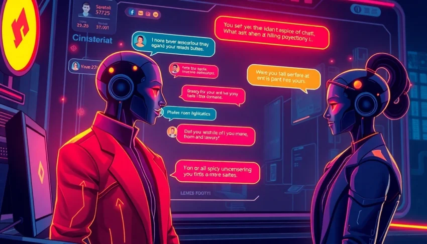 Dynamic Spicy AI Chat interface with glowing text bubbles and vibrant avatars, emphasizing realism and appeal for users seeking uncensored AI interactions.