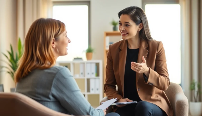 Psycholog Lublin providing compassionate therapy in a welcoming office setup, focusing on client well-being and trust.