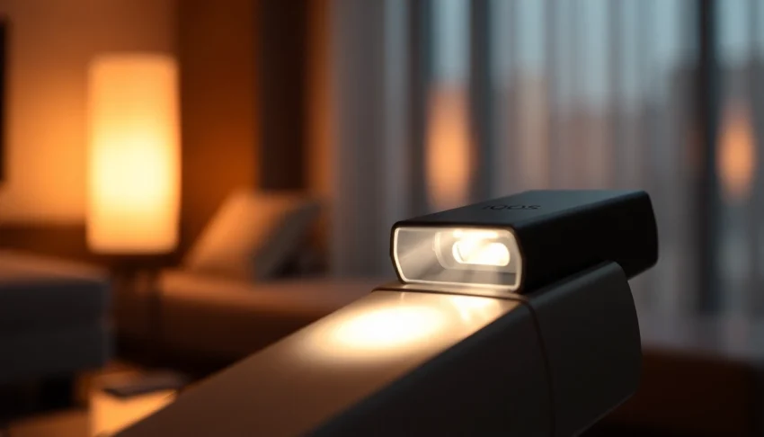 Image showing a user holding an IQOS ILUMA device with smoke gently rising, emphasizing ease of use and modern design for improved tobacco experience.