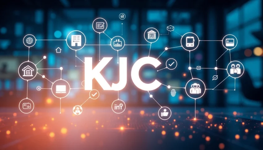 KJC logo on a sleek digital background emphasizing innovation and trustworthiness, enhancing brand recognition for users seeking tech-driven entertainment solutions.
