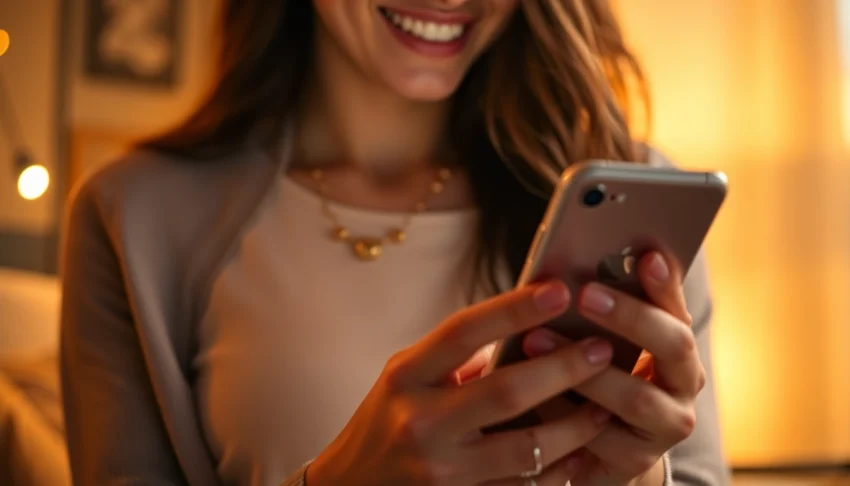 Engaging scene of a person texting about plan sexe with a confident expression, highlighting
