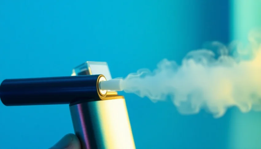 Professional e-cigarette device releasing vapor, highlighting modern design and appealing user