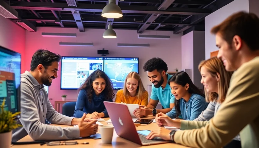 Innovative learning content creator designing engaging interactive lessons on a modern computer