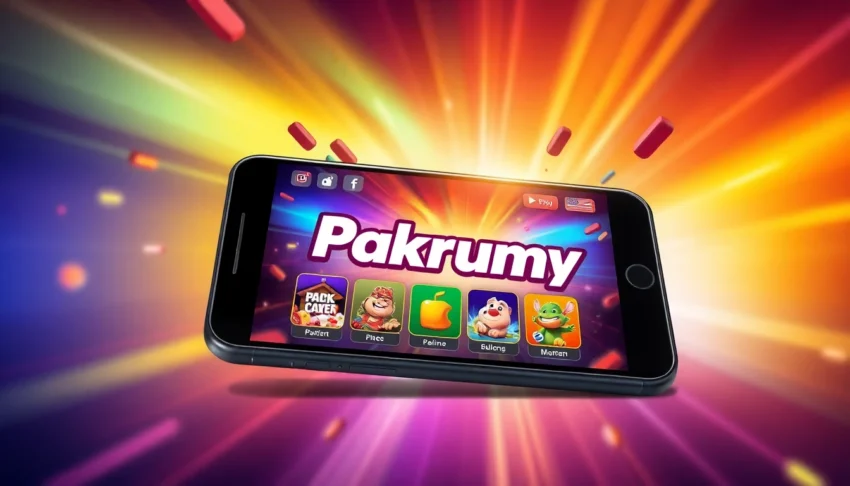 Engaging image of a smartphone showcasing Pakrumy game interface with coins and card graphics